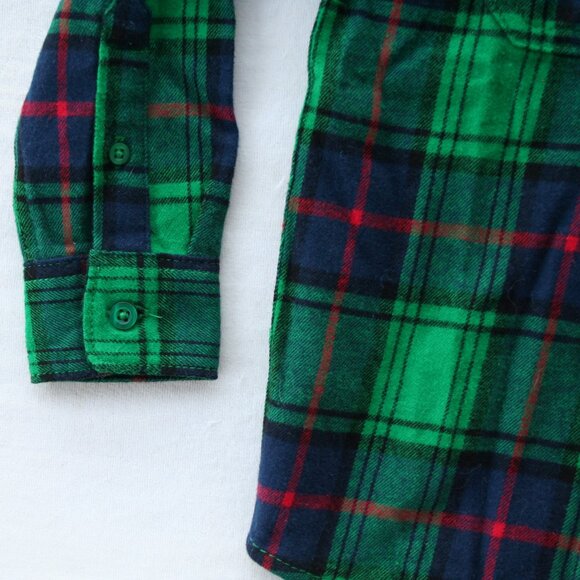 GREEN FALL FLANNEL BUTTON DOWN SHIRT PLAID BOYS 4 5 XS WARM AUTUMN LAYERING TOP - Picture 7 of 12